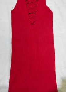 URBANIC Red Lace-Up Knit Dress