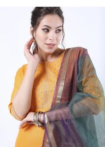 Bright Yellow Kurta Set with Translucent Dupatta