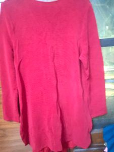 Red V-Neck Long Sleeve Top