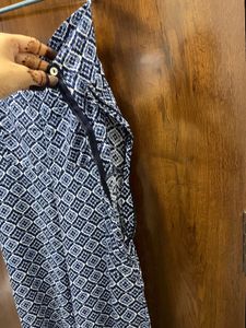 Blue &amp; White Geometric Print Jumpsuit