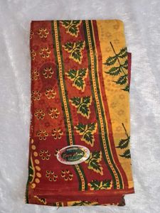 Vibrant Cotton Saree with Leaf Print without blous