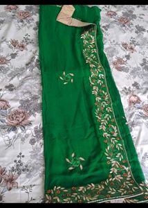 Green Gottapatti with embroidery work saree