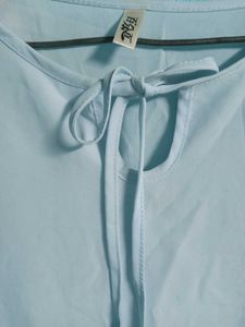 Light Blue Embroidered Sleeve Top