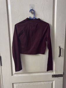 Maroon Mock Neck Crop Top
