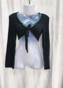 22139. Sequin Trim Tie-Front Bolero