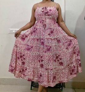 Flowy Pink Floral Tiered Maxi Dress