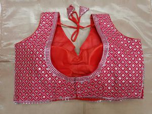 Red &amp; Silver Embellished Blouse