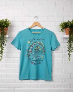 Blue T-Shirt with Bicycle Graphic