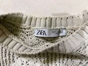 Zara White Crochet Knit Sweater