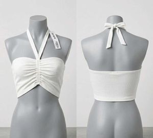 White Ruched Halter Neck Crop Top