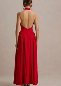 Red Halter Neck Backless Maxi Dress