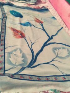 Elegant White Floral Print Saree