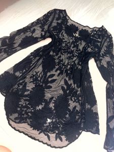 Black Floral Sheer Long Sleeve Top