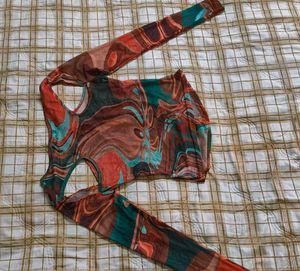 Sheer Marble Print Long Sleeve Top
