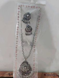 Oxidized Silver Necklace and Earring Set