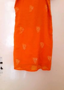 Vibrant Orange Floral Embroidered Kurti