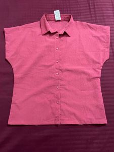 Pink Textured Button-Up Top