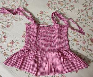 Pink Gingham Ruffle Top