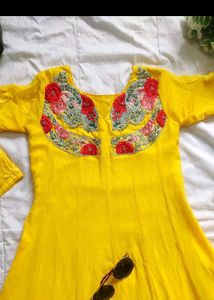 Yellow Embroidered Ethnic Gown