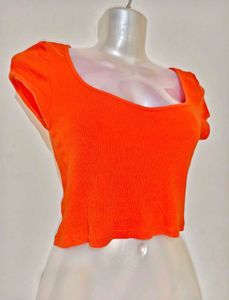 H&amp;M Divided Orange Ribbed Crop Top (Square Neck)