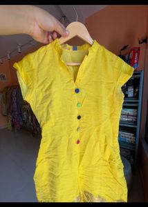 Vibrant Yellow Kurta with Colorful Buttons