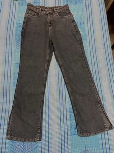 Women's Grey Split Hem Jeans