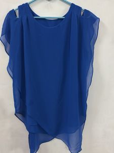 Blue Cold Shoulder Chiffon Tunic Top