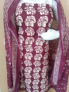 Maroon Elephant Print Kurta Set with Dupatta