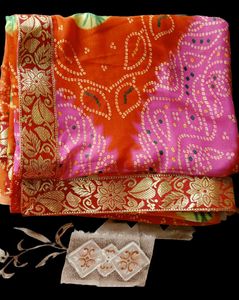 Navratri Special Bandhani Saree - Orange & Pink