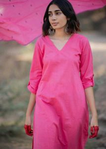 Pink Kurta Set with Matching Pants and Dupattal