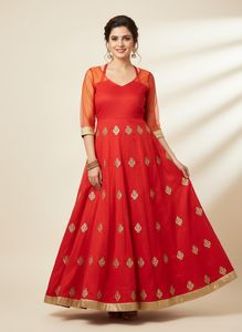 Red & Gold Embroidered Anarkali Dress