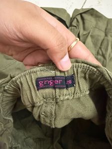 Olive Paperbag Waist Shorts