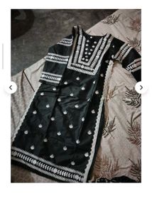 113.Black Kurta with White Embroidery (XXL)