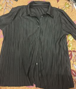 Pleated Long Sleeve Button-Up Shirt