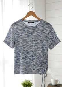 Blue &amp; White Tie-Front T-Shirt