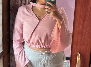 peach bell sleeved crop top
