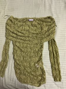 ZARA Lime Green Off-Shoulder Textured Top