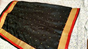 Elegant Black Saree with Gold &amp; Red Border