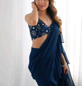 Blue Saree with Designer Blouse