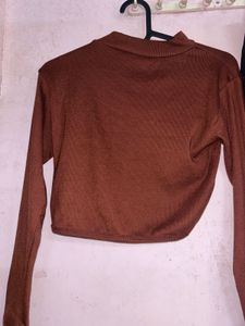 Brown Cut-Out Long Sleeve Top