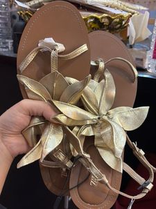 Golden Floral Embellished Flat Sandals