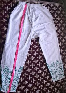 White Palazzo with Green Floral Embroidery