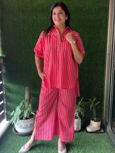 Stylish Pink Striped Co-ord Set