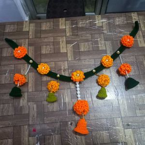 Handmade Crochet Garland with Orange Flowers