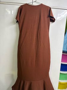 Brown Midi Dress with Ruffle Hem