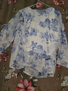 Sheer Floral Print Top with Button Detail