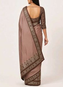 Elegant Brown Silk Saree with Ornate Border