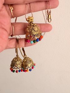 Invisible chain Jhumka Necklace &amp; Earring Set