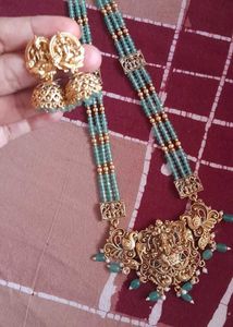 green beads lakshmi haram