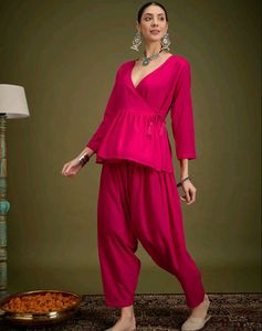 Cotton Fuchsia Angrakha Dhoti Coord Set